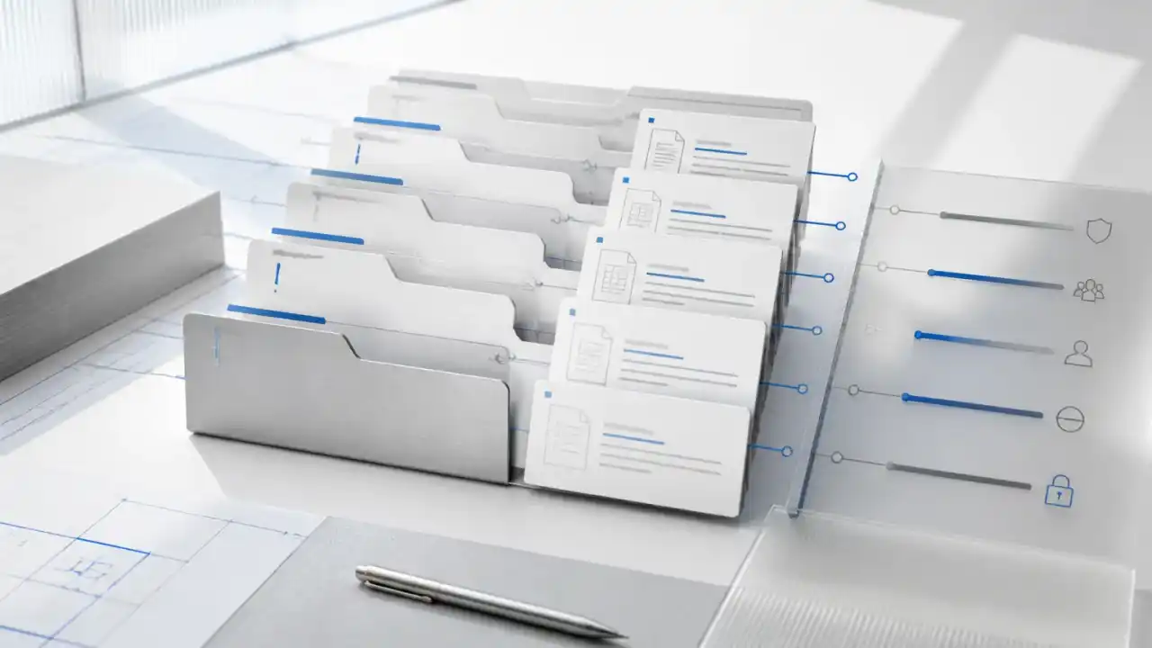 Permission-scoped document folders connected to user and group access controls.