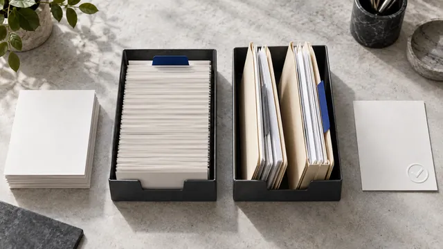 Incoming task cards beside separate trays for routine work and complex case files, ending at a review card
